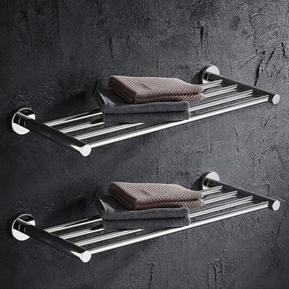Bathroom Towel Rack, Hotel Style Towel Racks for Bathroom Wall Mounted, Modern Towel Bar Rack 23.6 Inch, 2-Tier Towel Shelves, Chrome - color: Polished Chrome, size: 24 Inches