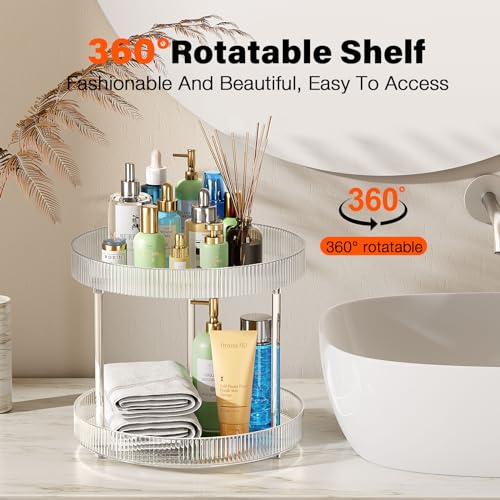 Acina 2-Tier Bathroom Countertop Organizer: 360° Clear Lazy Susan Rotating Storage Tray - Spinning Perfume Cosmetics Vanity Shelf for Bathroom Cabinet, Kitchen (Large) - size: 2 Tier / 10.6Inch