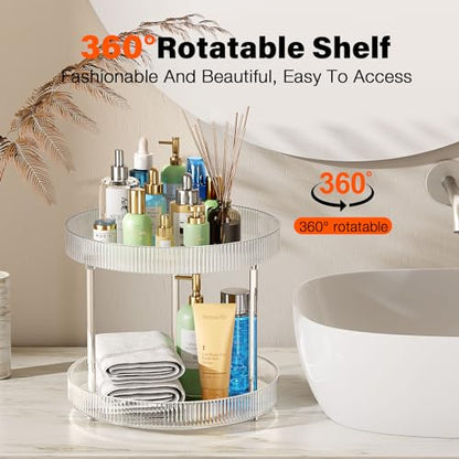Acina 2-Tier Bathroom Countertop Organizer: 360° Clear Lazy Susan Rotating Storage Tray - Spinning Perfume Cosmetics Vanity Shelf for Bathroom Cabinet, Kitchen (Large) - size: 2 Tier / 10.6Inch