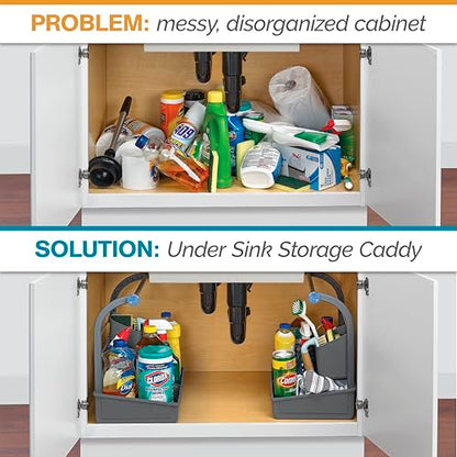 Polder Under Sink Storage Caddy, Kitchen and Bathroom Organization and Storage with Tray, Easy-to-Assemble, 16.75" x 10.5" x 16.5"