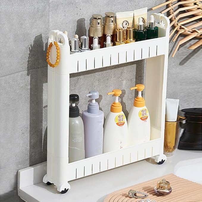 3.54 Slim Storage Cart Durable Bathroom Organizer Slide Out Storage Cart Rolling Utility Cart Slide Out Organizer Narrow Shelf Rack for Kitchen Bathroom Study Office - size: 2 Tiers