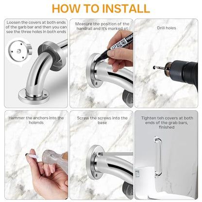 Shower Grab Bars for Bathroom, 12 Inch Handicap Grab Bars, 304 Stainless Steel Safety Bars for Shower and Bathtub, Shower Handle for Senior, Elderly, Handicap