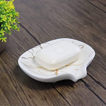 Gold Marble Texture Soap Dish Ceramic Soap Holder Self Draining Soap Dish Waterfall Slot Sponge Holder Bathroom Accessories for Bathroom, Kitchen,Bar Counter. - color: Marble Gold