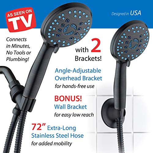 AquaCare 8-mode High Pressure Handheld Shower Head with 2-mode Power Wash | Stay Clean Nozzles, Dual Power Wash for Tub, Tile & Pets, Long 6 ft. Stainless Steel Hose, Wall & Overhead Brackets / Bronze - color: Oil Rubbed Bronze, style: 2.5 Gallon Per Minu