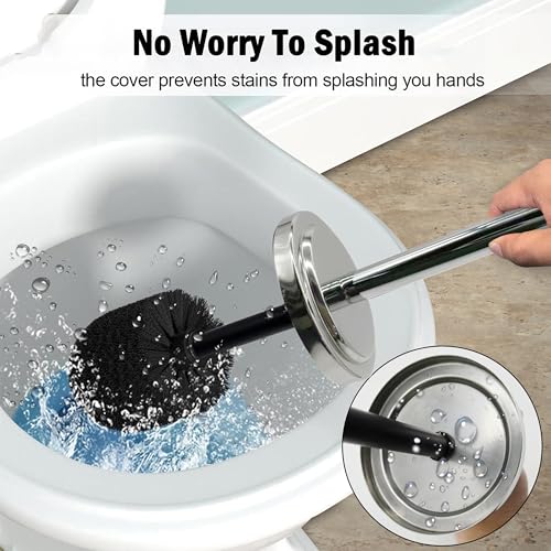 Silver Chrome Toilet Bowl Brush with Holder with Removable Plastic Liner, Durable Bathroom Cleaning Tool, Bathroom Cleaner Brush for Efficient Cleaning and Hygiene - color: Chrome(mbb4803)