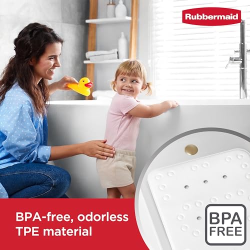 Rubbermaid Soft Foam Tub Mat, Non-Slip Bath Mat with Quick-Drain Holes, 35.88 x 17 Inch BPA-Free Shower Mat for Inside Bathtub or Shower, White - color: White