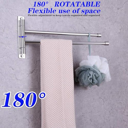 GERZWY Bath Towel Rack Hanger Towel Holder Organizer Bathroom Swing Arm Towel Bars 2-Arm Wall Mount Stainless Steel Polished Finish - color: Polished