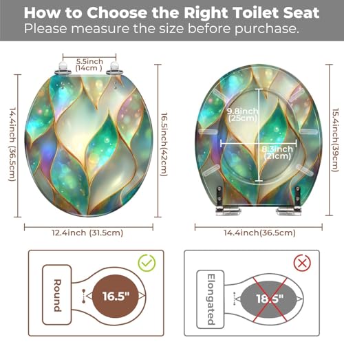 Round Resin Toilet Seat, Quietly Close Quick Release Hinges Cover | Toilet Lid Cover Easy to Clean and Install, Sophisticated Mosaic Pearlescent Gold Accents Heavy Duty Toilet Seat - color: pattern9, size: O-shape