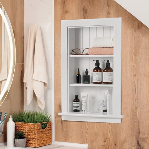 14 x 24 Medicine Cabinet Recessed, Wall Niche, Bathroom Wall Cabinet, 3-Tier, Between Studs Shelving for Drywall, White - color: Chole, size: 14x24