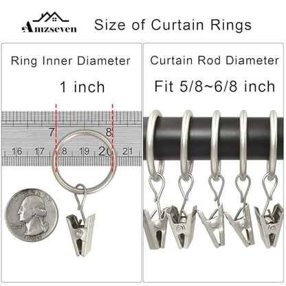 100 Pack Metal Curtain Rings with Clips, Drapery Clips with Rings, Drapes Rings 1 inch Inner Diameter, Fits Diameter 5/8 inch Curtain Rods, Matte Silver - color: Matte Silver, size: 1" I D 100 Pack