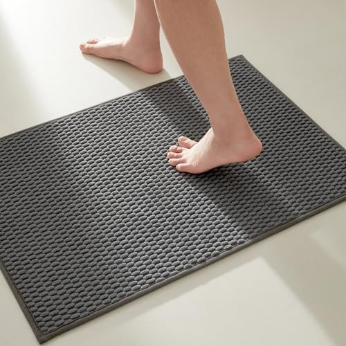 TYUU Bathroom Rugs Non Slip Washable, Super Absorbent Thin Bath Mat Small Quick Dry Low Pile Bathroom Rug, Dark Grey 20"x30" - color: Dark Grey, size: 1'8" X 2'6" (Rectangular)