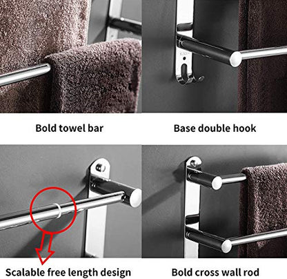 Towel Bars Hanger Freely Retractable 20-30 Inche Stainless Steel 304 Bath Rack Strong 3M Adhesive Bathroom Wall Free mounting Hole-Installing washroom Kitchen Space Saving 3 Bars