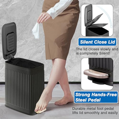 Small Bathroom Trash Can with Air Freshener Soft Close Lid, 6 Liter/ 1.6 Gallon Stainless Steel Garbage Can with Removable Inner Bucket, Step Pedal, Slim Wastebasket for Bedroom, Toilet, Office,Black - color: Black/1.6 Gal