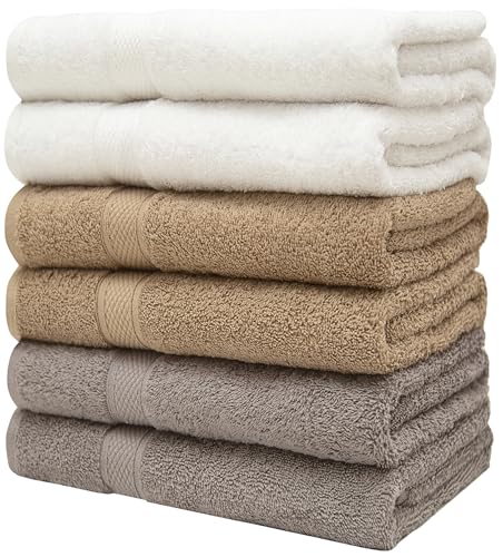 Pleasant Home Bath Towels Set of 6 (24” x 50”) 100% Cotton, Neutral Mix | 515 GSM | Lightweight, Soft & Highly Absorbent Luxury Towels for Bathroom | for Gym, Pool & Spa - color: Neutral