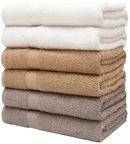 Pleasant Home Bath Towels Set of 6 (24” x 50”) 100% Cotton, Neutral Mix | 515 GSM | Lightweight, Soft & Highly Absorbent Luxury Towels for Bathroom | for Gym, Pool & Spa - color: Neutral