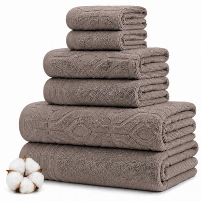 Modern Threads 6 Piece Cotton Bath Towel Set – Ultra Soft 550 GSM Towels – Bathroom Set with Hand Towels and Washcloths – Geometric (Classic Taupe) - color: Classic Taupe, style: Geometric