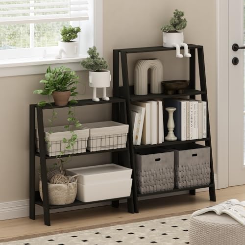 Furinno Ladder 3-Tier Book Shelf, Ladder Shelf, Espresso | 9.3 x 23.6 x 27, Open Design Bookshelf, Display Storage Bookcase, Living Room, Home Office - color: Espresso, size: 3-Tier