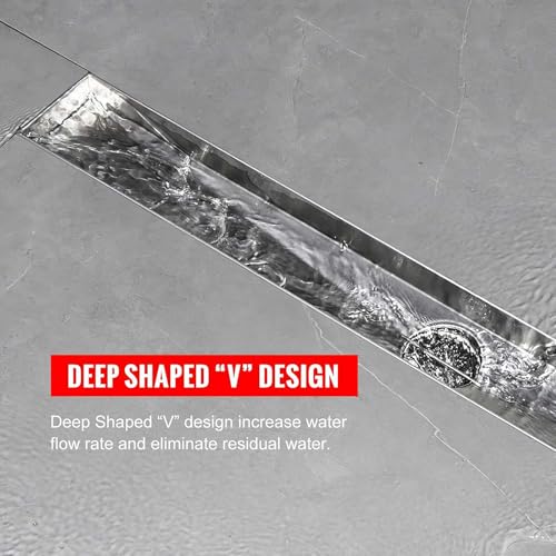 SaniteModar Linear Shower Drain 24 inch Brushed with Tile Insert Panel | AISI 304 Stainless Steel Brushed Linear Dain Rectangle Shower Floor Drain with Hair Strainer and Leveling Feet - color: Tile Insert Grate, size: 24 inch