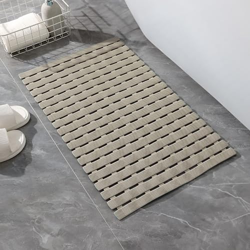 Bathtub Shower Mat, Pet Dog Bathing Non-Slip Mat, Dog Bath mat for tub, Quick Drain Bathtub Mat with Suction Cups & Drain Holes for Bathroom, 27 X 15.7 Inch (Khaki) - color: Khaki