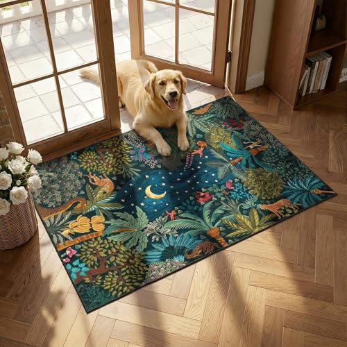 GarveeHome Jungle Animal Washable Area Rug - color: Blue, size: 2' x 3' (Rectangular)