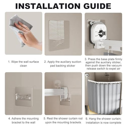 Wall Mounted Folding Shower Curtain, Punch-Free Suction Cups Folding Shower Curtain Rod, Adjustable Heavy Duty Shower Rod with Curtains for Bathroom Bathtub(Gray,4-Folds (Curtain 1.8m x 2m)) - color: Gray, size: 4-Folds (Curtain 1.8m x 2m)