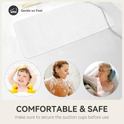 Bathtub Mat Non Slip, Soft Foam Bath Mat for Tub, Bathtub Mat with Drain Holes, Suction Cups Shower Mat (White, 36''X17'') - color: White