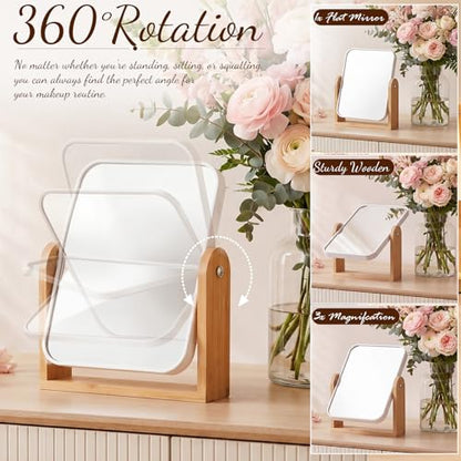 6 Pack Bridesmaid Gifts Double Sided Makeup Mirror, Wedding Favors 1X/3X Magnifying Vanity Mirrors with Bamboo Stand, 360 Degree Swivel Portable Tabletop Mirror for Women Bridal Shower
