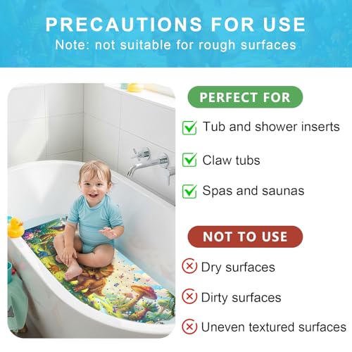 Upgrade Cartoon Baby Bath Mat Non Slip - 40"x16" Extra Long Bathtub Mat for Baby Eco Friendly Durable Bath Mat for Tub Non Slip Kids Tub Mat with Suction Cups, Machine Washable and No Fading, Dinosaur - color: I-dinosaur-2