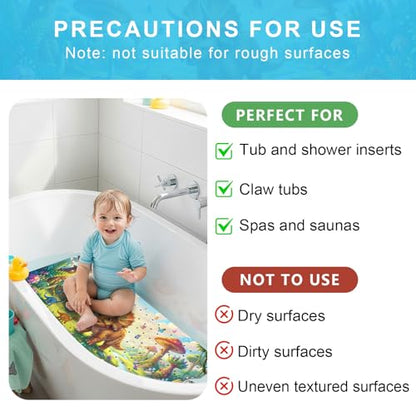 Upgrade Cartoon Baby Bath Mat Non Slip - 40"x16" Extra Long Bathtub Mat for Baby Eco Friendly Durable Bath Mat for Tub Non Slip Kids Tub Mat with Suction Cups, Machine Washable and No Fading, Dinosaur - color: I-dinosaur-2