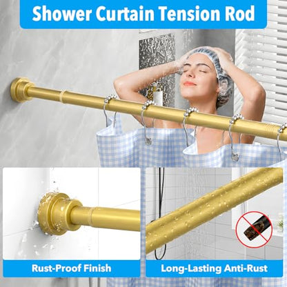 Tension Curtain Rod Gold Tension Rod 28 To 48 Inch Spring Curtain Rods Non Slip Tension Rods 1pcs for Windows No Drilling Adjustable Tension Rods of Curtains Window Closet Kitchen Wardrobe - color: Gold, size: 28-48 inch 1pcs