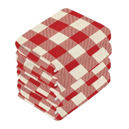 Retro Red Gingham Washcloths Towels, Highly Absorbent and Soft Cotton Face Cloths, 6 Pack Quick Dry Wash Cloths - 12 X 12 Inches