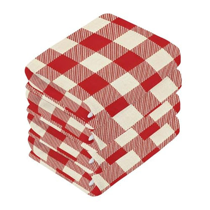 Retro Red Gingham Washcloths Towels, Highly Absorbent and Soft Cotton Face Cloths, 6 Pack Quick Dry Wash Cloths - 12 X 12 Inches
