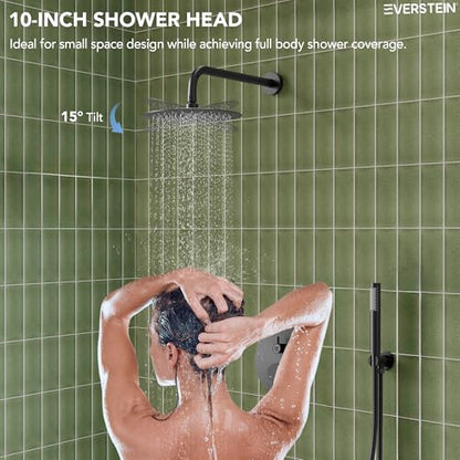 10" High-Pressure Rainfall Shower System with Handheld Spray, Wall Mount Bathroom Shower Faucet Set with Tub Spout (Matte Black) - color: Matte Black, style: With Tub Spout