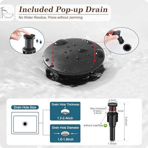Vessel Sink Faucet Black, 12 Inch Waterfall Tall Bathroom Faucet One Hole with Pop-Up Drain & Pre-Installed Hoses, Single Handle for Bathroom Sink Bowl Deck Mount, Modern, Brass Material - color: Matte Black - Elegant