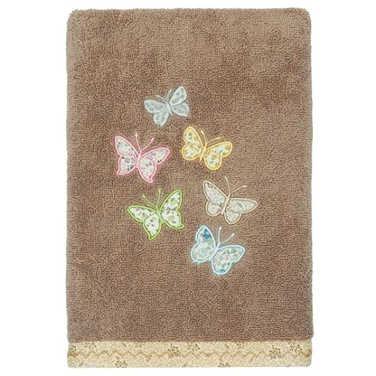 Frolic 4-Piece Luxury Towel Set, Calico Applique, Soft & Durable Turkish Cotton, Elegant Bathroom Ensemble, 2 Bath 2 Hand Towels, Cocoa - color: Cocoa, size: 2 Pcs Bath 2 Pcs Hand Towel