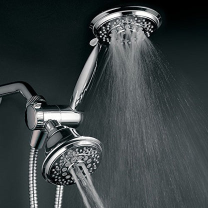 Hotel Spa AquaStorm 30-Setting 3-Way High Pressure Luxury Shower Head Combo | Use Dual 6-mode Overhead & Handheld Heads separately or together! SpiralFlow Design with Water-saving Economy mode / Chrome - color: Chrome - 6 ft Hose