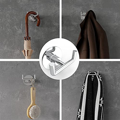 Ruacq Adhesive Double Towel Hooks for Bathroom Wall, Chrome | SUS304 Stainless Steel Hand Towel Hanger, Coat Robe Hook Holder for Shower Kitchen Entryway, Round Base, Rustproof, Modern - color: 2pack