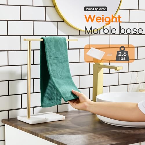 Hand Towel Bar for Bathroom Vanity Countertop 1-Tier Towel Holder Free Stand with Heavy Marble Base Thicken Steady, Gold Stainless Steel AN7002GD - color: Brushed Gold, size: 1-Bar