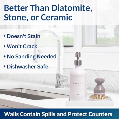 Countertop & Vanity Silicone Tray - Small 7.7" Kitchen Soap Tray | Kitchen Sink Soap Tray, Dish Soap Tray for Kitchen Counter, Bathroom Tray, Silicone Soap Dispenser Tray & Sponge Holder - color: White, size: Small 7.7”