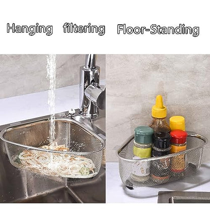 Kitchen Triangle Sink Strainer, Corner Sink Strainer, Multifunction Sink Drain Strainer Basket, Stainless Steel Food Catcher Strainer for Kitchen Waste, Vegetable, Fruits (Silver) (CF-001)