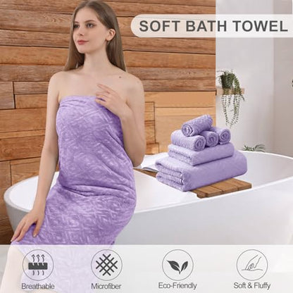 Smuge 18-Piece Bath Towel Set, Include 6 Bath Towel Sheets, 6 Hand Towels and 6 Washcloths - Highly Absorbent Quick Dry 100% Microfiber,Ultra Soft Bathroom Towel Set (Light Purple) - color: Light Purple, size: 18 Pcs Bath Towel Set