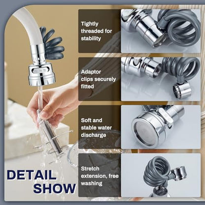 Sink Faucet Sprayer Attachment, 3 Water Outlet Modes, Silver | Faucet Extender Aerator, Stretchable Hose, Kitchen Water Saving Sink Sprayer Head, For Wash Hand Hair Face