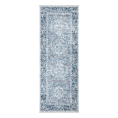 Bloom Rugs Caria Washable Non-Slip 7 ft Runner - Navy Blue Traditional Runner for Entryway, Hallway, Bathroom, and Kitchen - Exact Size: 2'6" x 7' - color: Navy Blue, size: 2'6" x 7' (Runner)