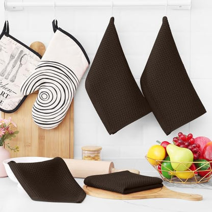 Homaxy 100% Cotton Waffle Weave Kitchen Dish Cloths, 9-Pack, Dark Brown | Ultra Soft Absorbent Dish Towels, Quick Drying Dish Rags with Hanging Loop, 12 x 12 Inches - color: Dark Brown, size: 12 x 12 - 9 Pack