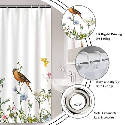 AWERT Small Half Size Stall Shower Curtain with 6 Hooks Funny Bird Shower Stall Curtain for Bathroom/RV and Camper (Bird) 36x72 inch - color: Bird, size: 36"W x 72"L (Pack of 1)