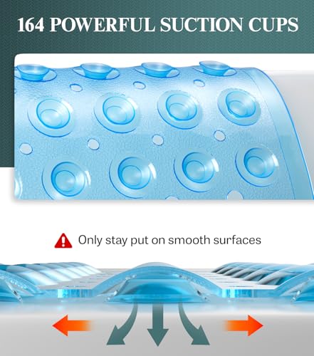 HITSLAM 21x21 Inch Square Shower Mat Non Slip, Anti Slip Bathtub Mat with Strong Suction Cups & Drainage Holes, Machine Washable Bathroom Floor Mat for Inside Shower Stall and Tub, Blue - color: Blue