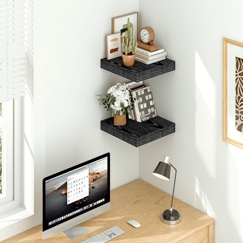 Vivelove Black Floating Shelves, 12 X 12 Inches Deep, Set of 2 | Invisible Brackets, Easy Mount Shelf with Hardware Kit, for Bathroom Bedroom Living Room Kitchen, Engineered Wood - color: Black, size: 12”wx12”dx1.5”h
