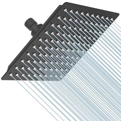 8 In Rain Shower Head High Pressure Rainfall Shower Head Matte Black | Square Rain Bathroom Showerhead, High Flow, Large Stainless Steel, Ceiling Mounted, Wall Mounted, Waterfall Full Body - color: Black, size: 8 Inch
