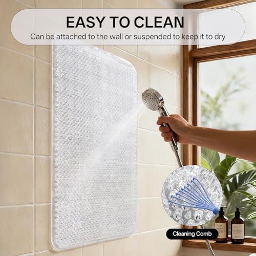 Shower Foot Scrubber Mat, Non Slip Shower Mat Transparent 16"x27" | Silicone Exfoliating With Suction Cups And Drain Holes, Quick Drying Soft Bathtub Mat, Machine Washable Drainage Bathroom Mat - color: Transparent