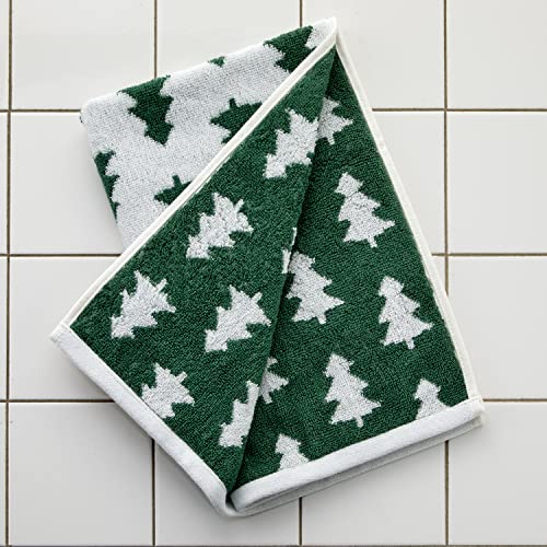 SKL Home Christmas/Winter Holiday Trees Hand Towel Set-2pc, Green/White | 100% Cotton. 500 GSM. Soft & absorbent. Reversible jacquard pattern. Great for the bathroom, kitchen or bar & gifting. - color: Holiday Trees, style: Hand Towel Set